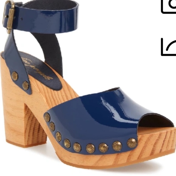 Free People Shoes - Free People Navy Blue Wooden Heel Mules